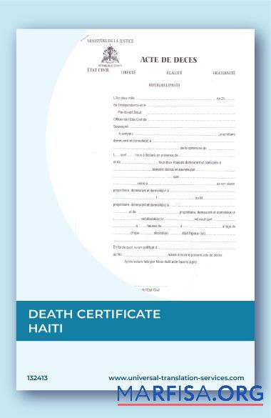 Downloadable Haiti Ministry of justice death certificate real example